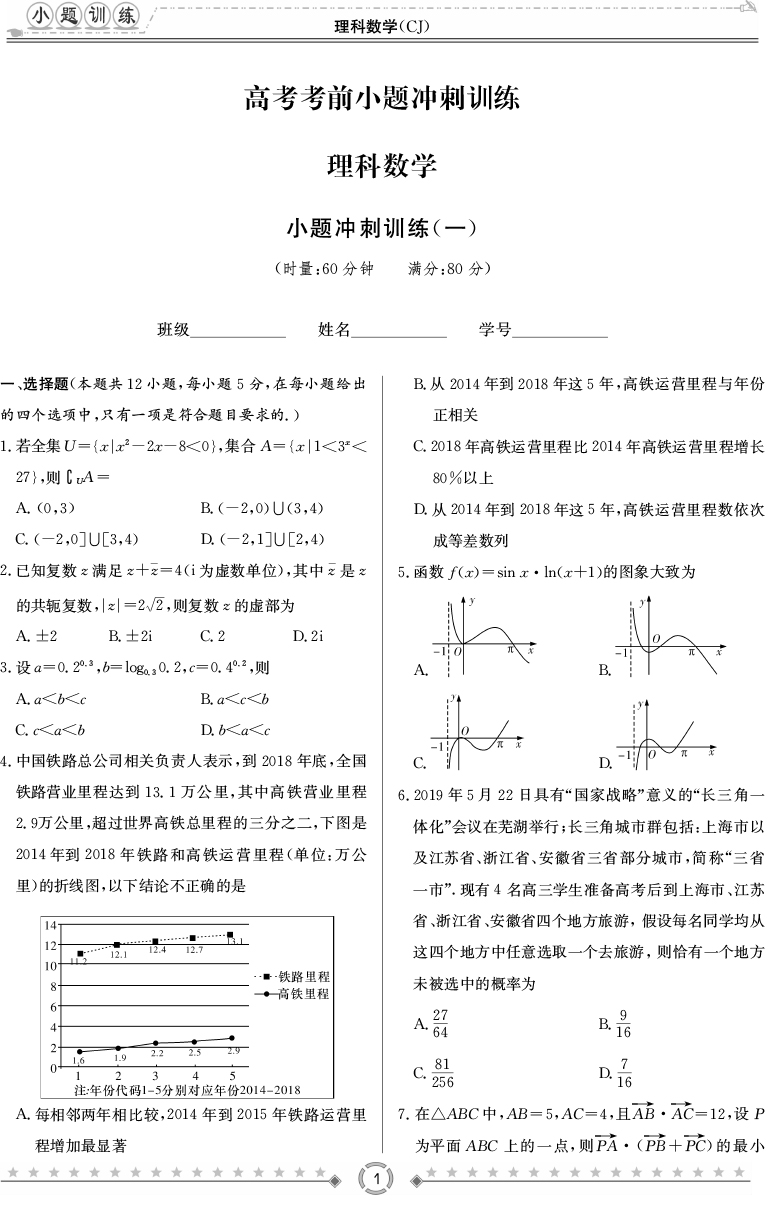 [理數(shù)]師大附中、長沙一中2020高考考前小題訓(xùn)練